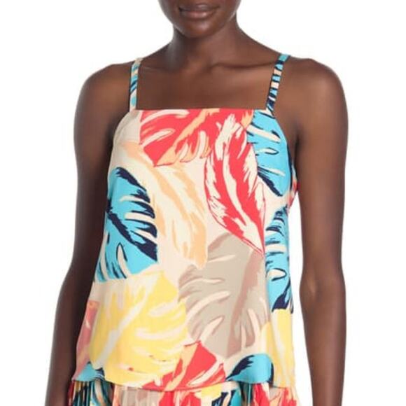 NWT Laundry By Shelli Segal Tropical Leaf Tank Top XS Blouse Top Sleeveless - Picture 1 of 6